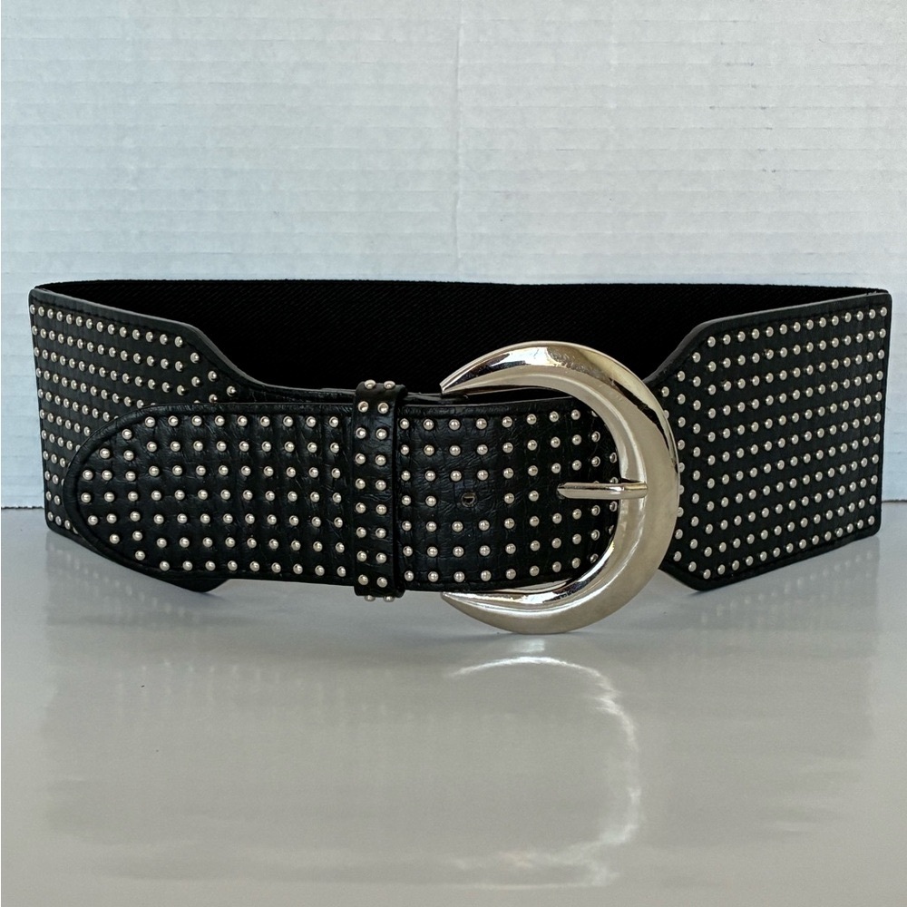 Charming Charlie Black Belt with Silver Accents